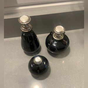 Maitland-Smith Handthrown Pottery Vanity Set with Brown Drip Iridescent Finish